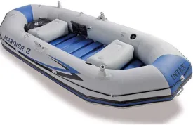 Inflatable Kayak, 3-Person Inflatable Kayak Set with Aluminum Oars and Manual Air Pump Ideal for Lakes or Sea Shores,Grey