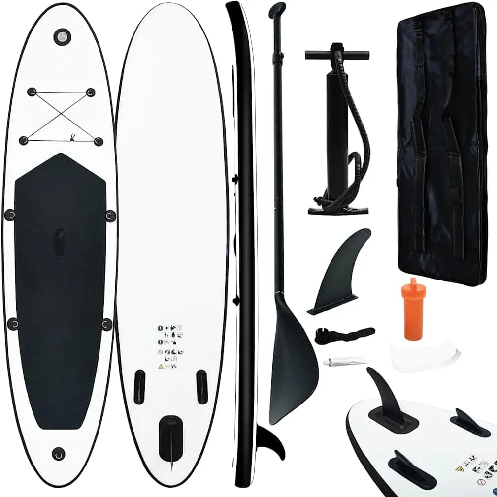 Inflatable Stand Up Paddle Board Set with Accessories, Black and White Design