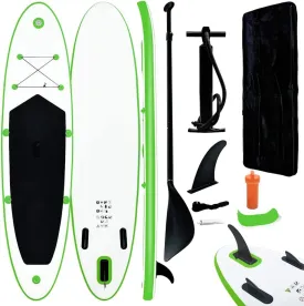 Inflatable Stand Up Paddleboard Set for Recreational Paddling with Hand Pump, Puncture-Proof Design, Green and White