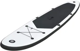 Inflatable Stand Up Paddleboard Set, Puncture-Proof and Durable, Includes Aluminum Oar and High-Pressure Pump, Black and White