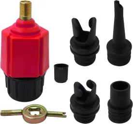 Inflatable SUP Pump Adaptor Air Pump Converter, Multifunction Sup Valve Adapter with 4 Air Valve Nozzles for Inflatable Boat, Stand Up Paddle Board, Inflatable Bed, Surf Paddle Board - Red