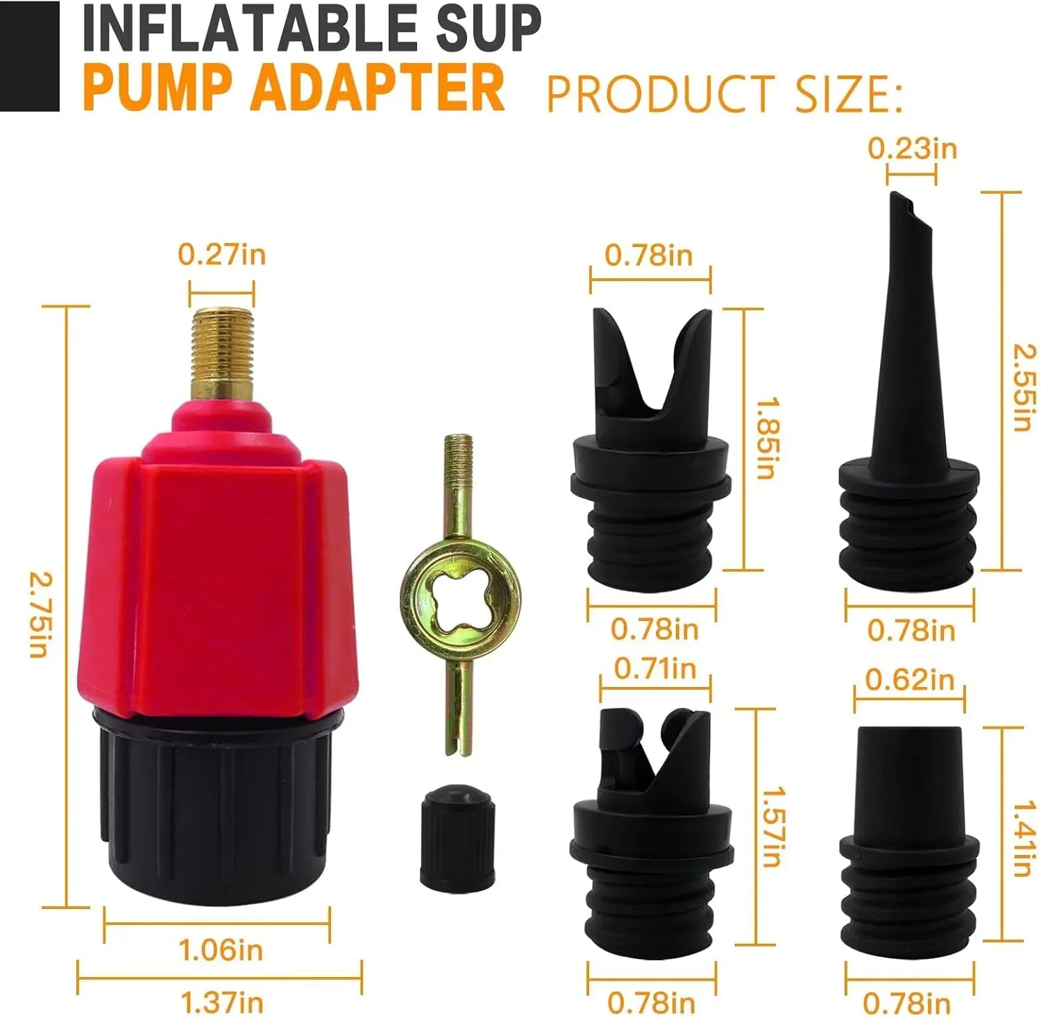 Inflatable SUP Pump Adaptor Air Pump Converter, Multifunction Sup Valve Adapter with 4 Air Valve Nozzles for Inflatable Boat, Stand Up Paddle Board, Inflatable Bed, Surf Paddle Board - Red