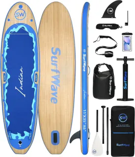 Kaimei 11' Inflatable SUP Paddle Board for Adults Beginners - 6" Thick, Wide Stable, All-Around SUP with Accessories
