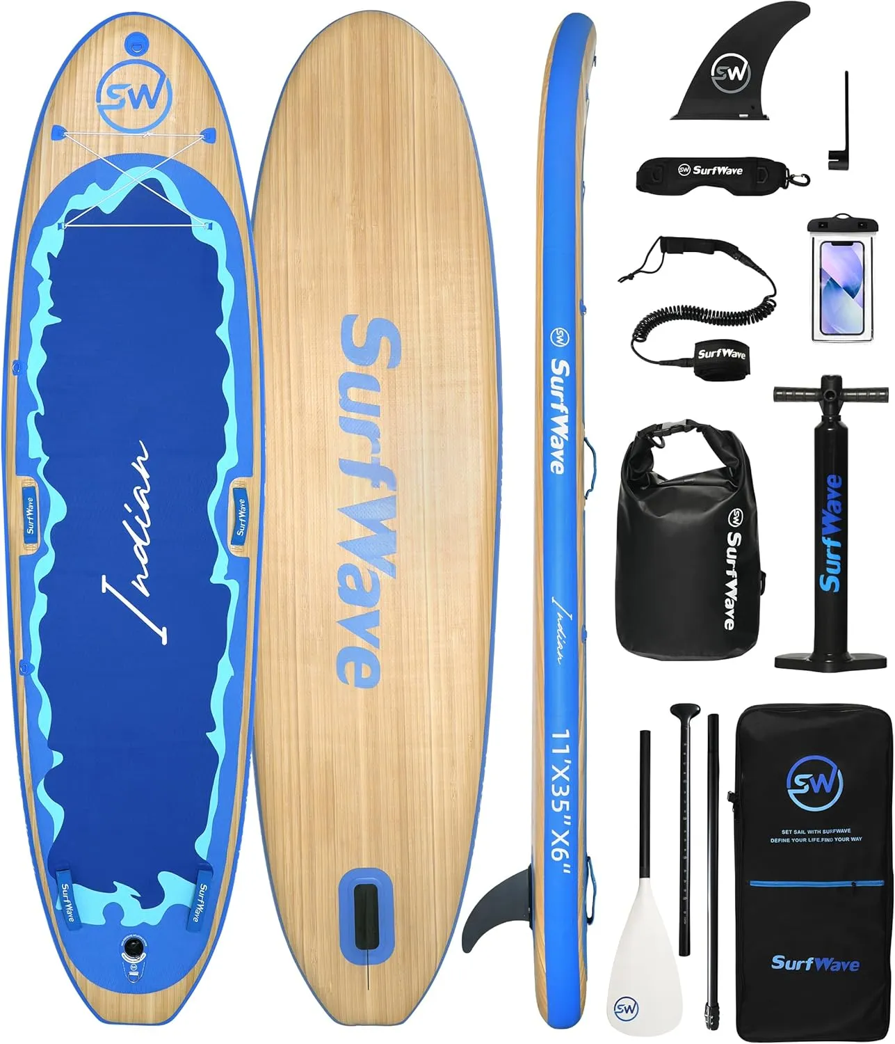 Kaimei 11' Inflatable SUP Paddle Board for Adults Beginners - 6" Thick, Wide Stable, All-Around SUP with Accessories