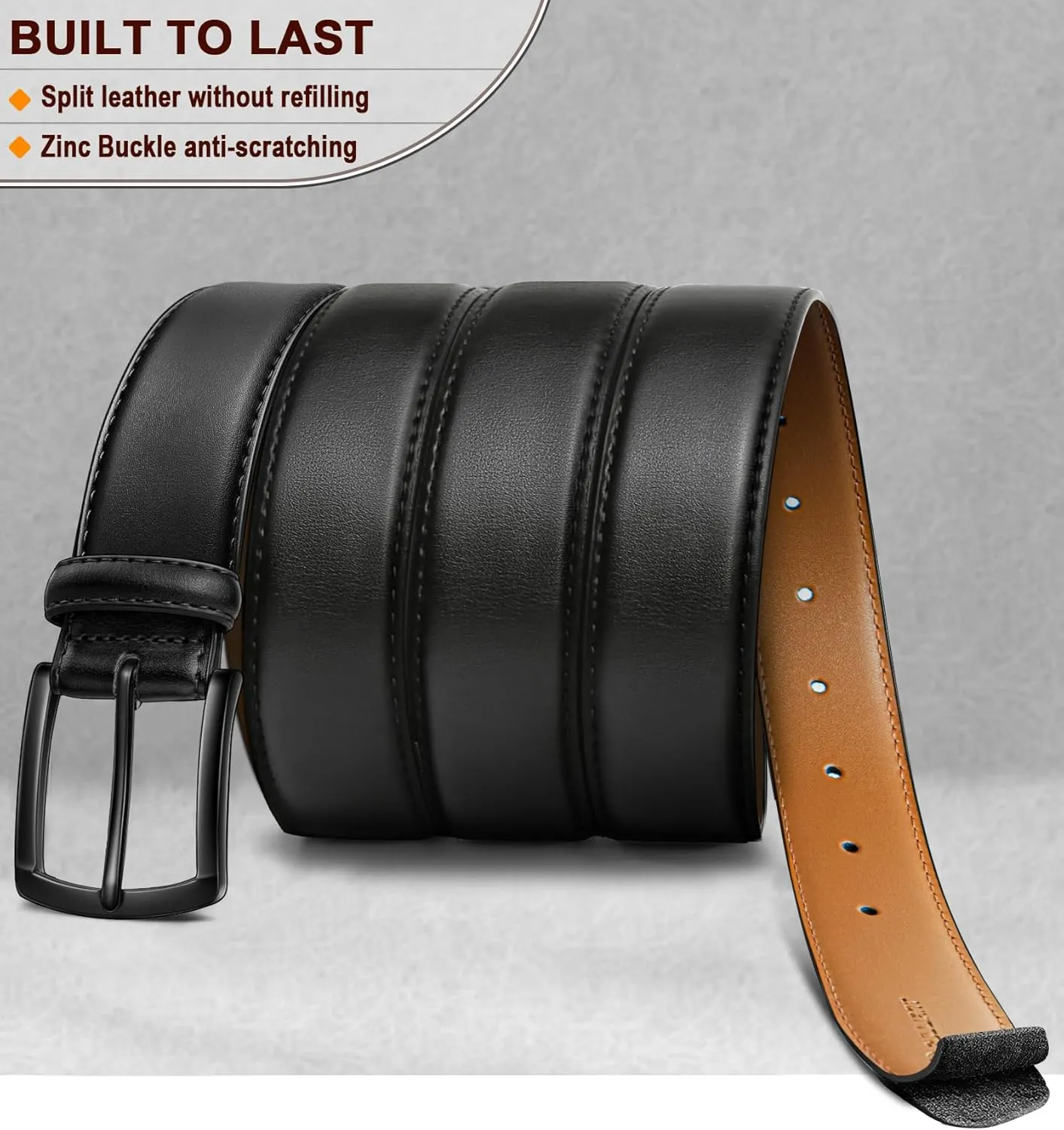 KEMISANT Men Belt 2Pack  Genuine Leather Belt for Men Dress Casual Golf Jeans 1 3/8"