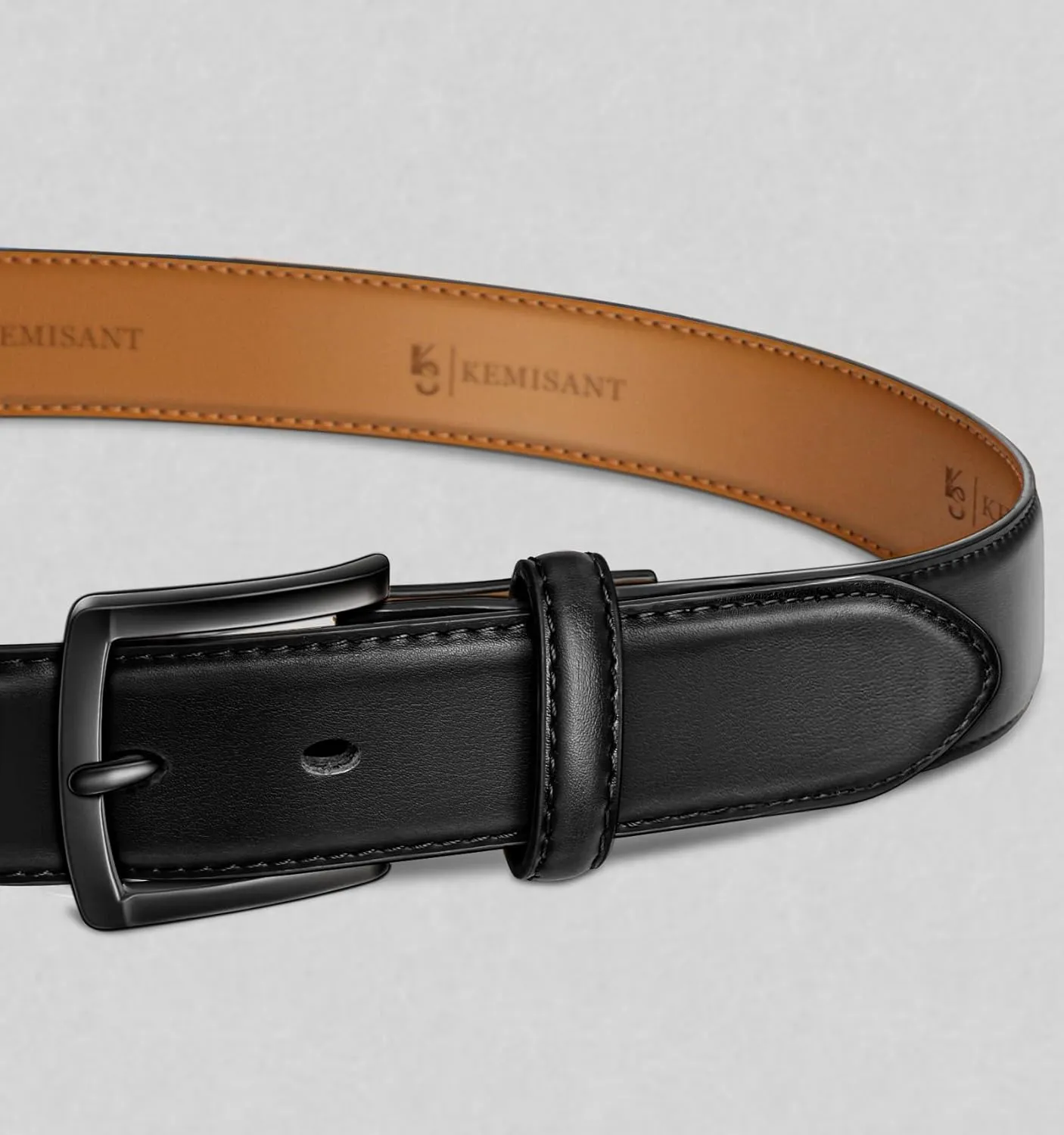 KEMISANT Men Belt 2Pack  Genuine Leather Belt for Men Dress Casual Golf Jeans 1 3/8"