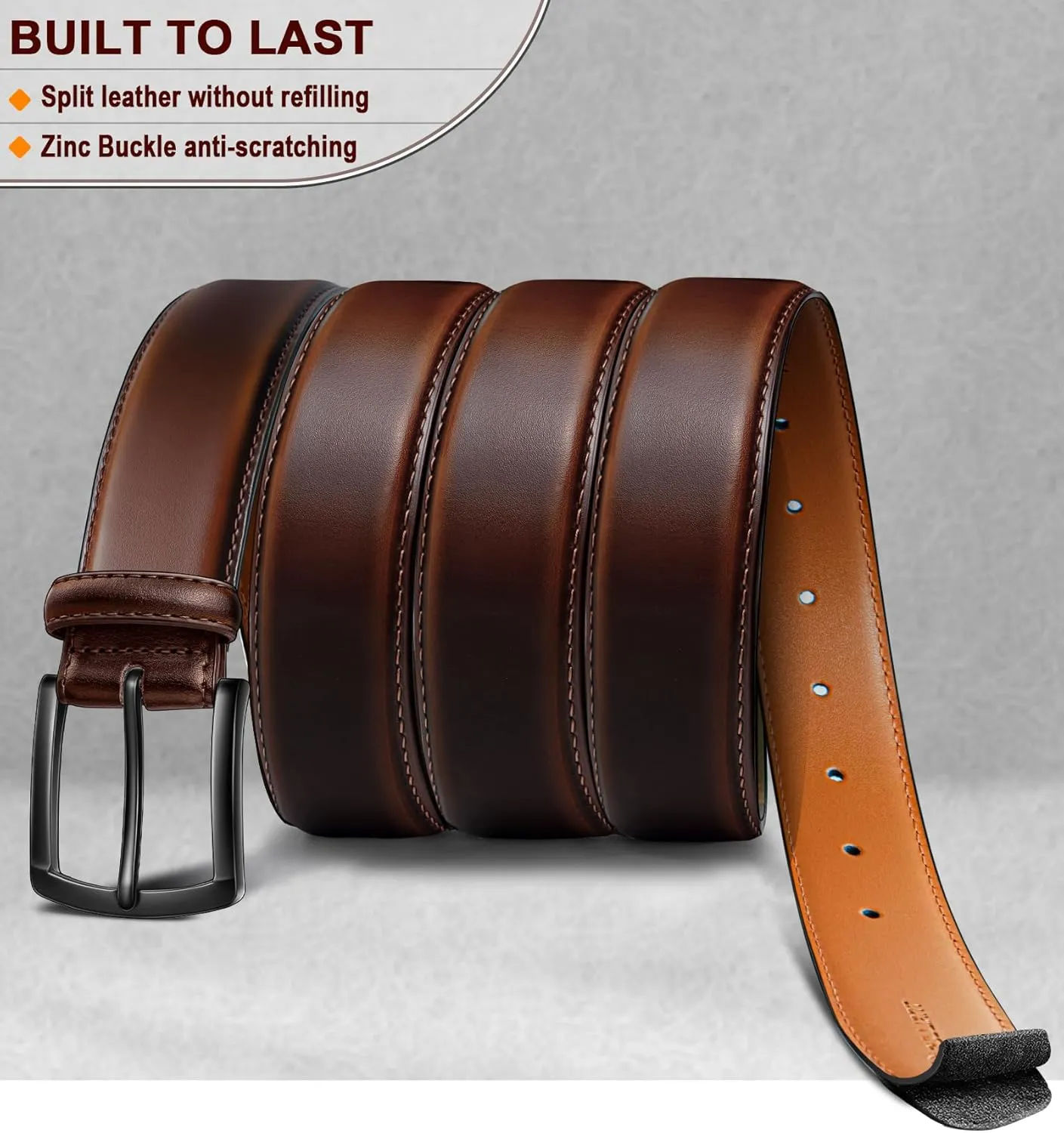 KEMISANT Men Belt 2Pack  Genuine Leather Belt for Men Dress Casual Golf Jeans 1 3/8"