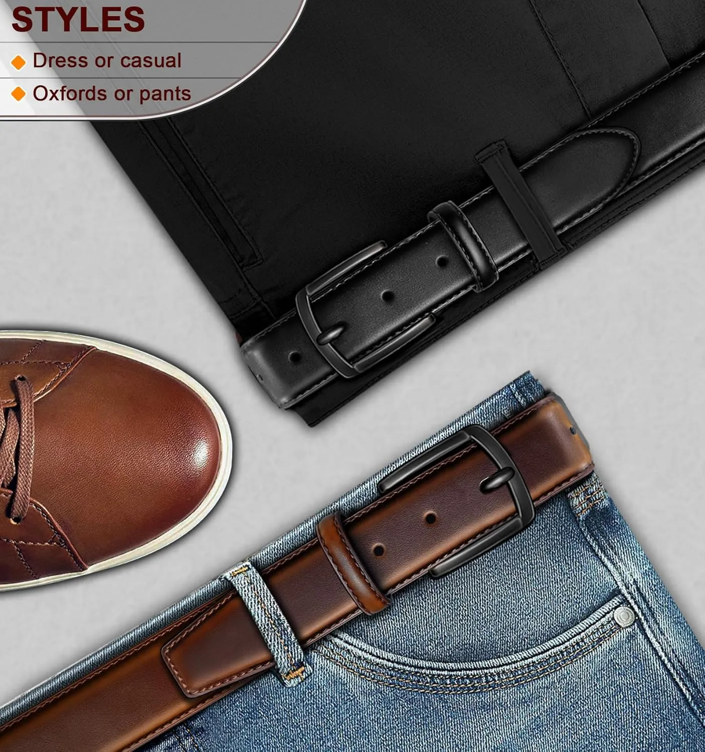 KEMISANT Men Belt 2Pack  Genuine Leather Belt for Men Dress Casual Golf Jeans 1 3/8"