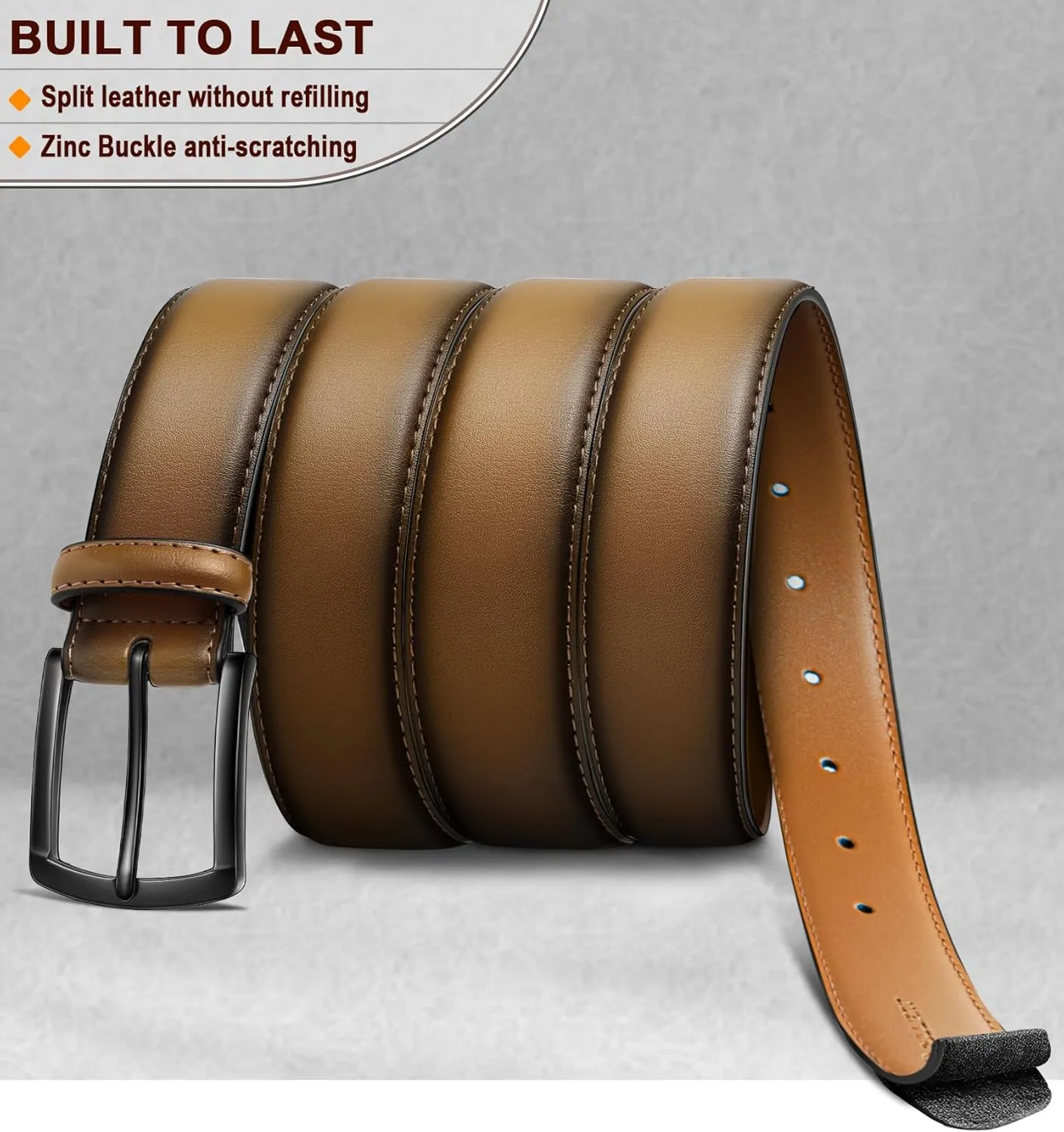 KEMISANT Men Belt 2Pack  Genuine Leather Belt for Men Dress Casual Golf Jeans 1 3/8"