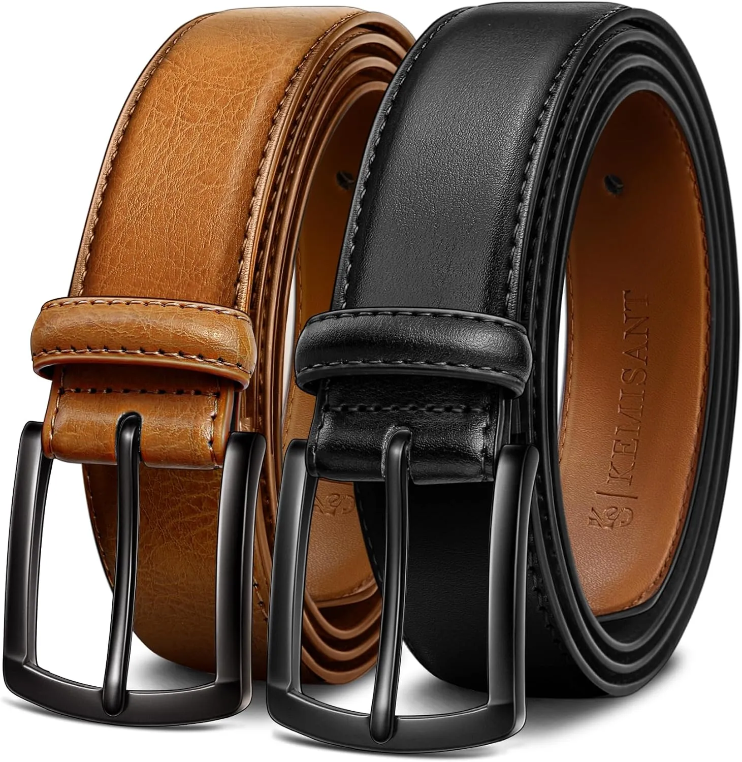 KEMISANT Men Belt 2Pack  Genuine Leather Belt for Men Dress Casual Golf Jeans 1 3/8"