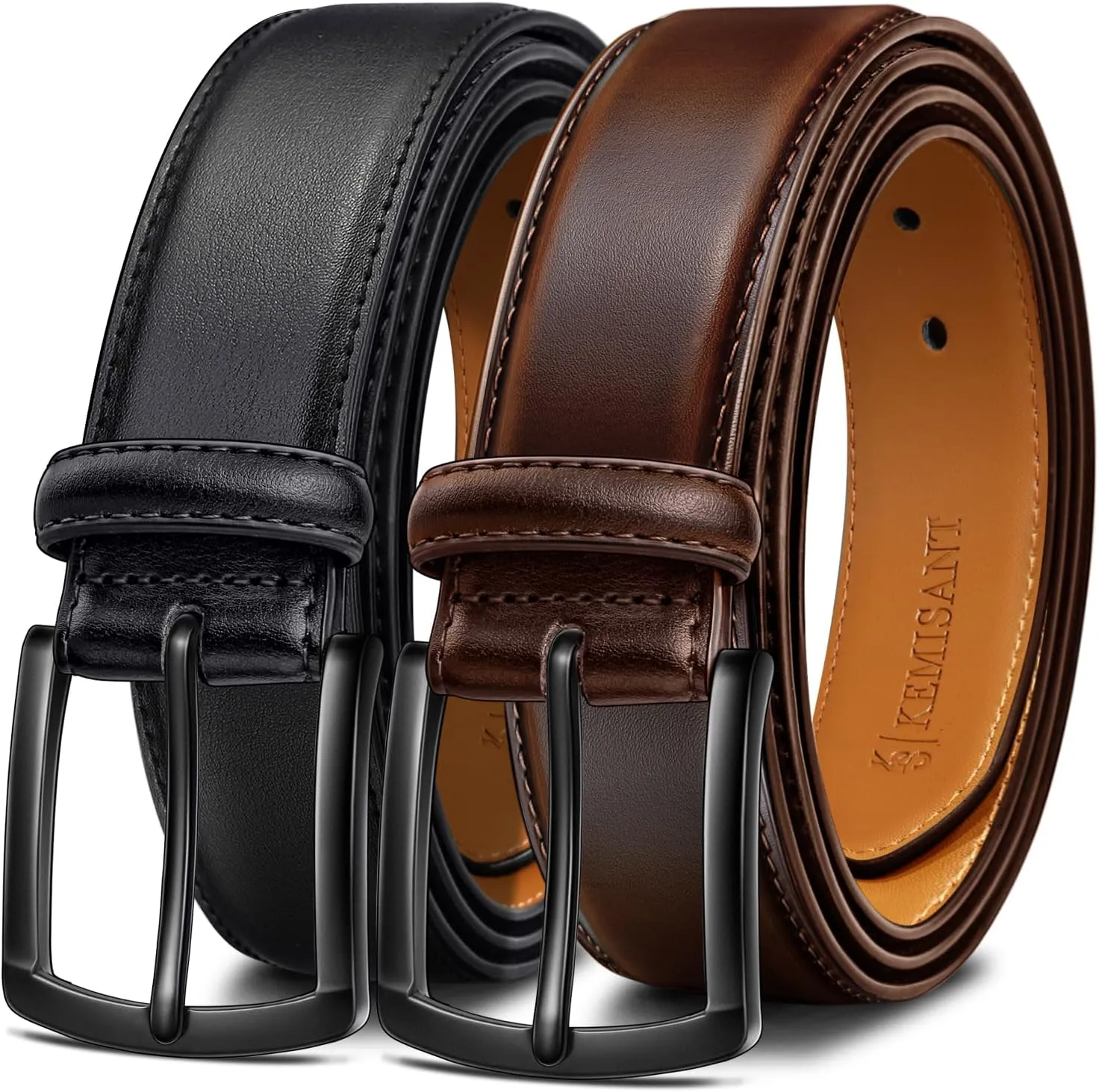 KEMISANT Men Belt 2Pack  Genuine Leather Belt for Men Dress Casual Golf Jeans 1 3/8"