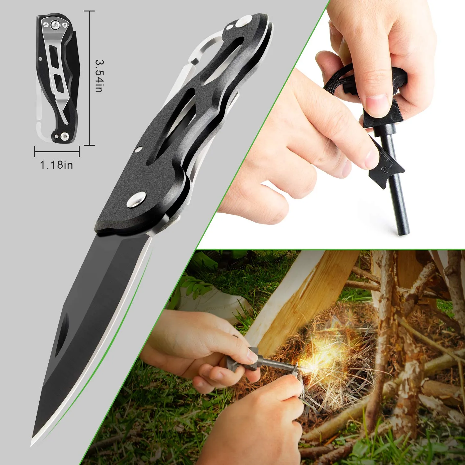 KOSIN Survival Gear, 18 in 1 Emergency Survival Kit, Professional Tactical Defense Equitment Tool with Knife Blanket Bracelets Backpack Temperature Compass Fire Starter for Adventure Outdoors Sport
