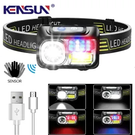 New Strong Light LED Headlamp Induction Head Lamp USB Rechargeable Flashlight Built-in Battery Lantern Fishing Running Headlight