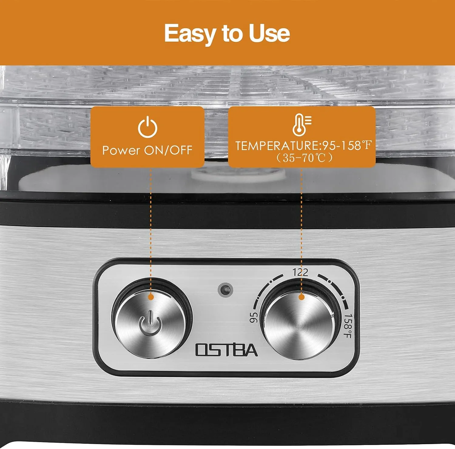 OSTBA Food Dehydrator, Dehydrator for Food and Jerky, Fruits, Herbs, Veggies, Temperature Control Electric Food Dryer Machine, 5 BPA-Free Trays Dishwasher Safe, 240W, Recipe Book Included