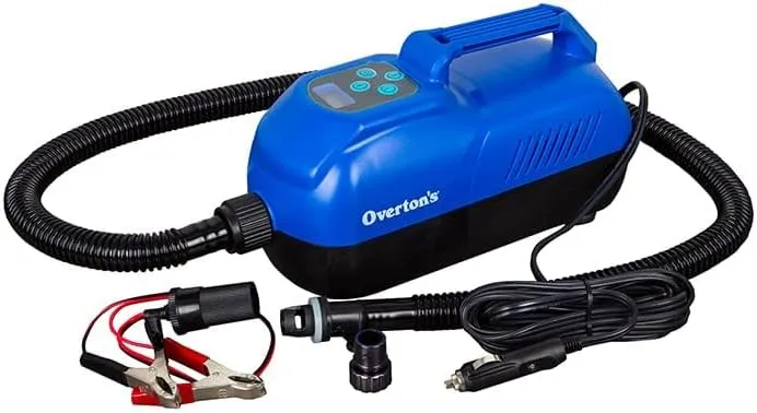Overton's 12V Electric SUP Pump  Inflates from 1 to 20 PSI, Auto Shut-Off, Includes Pressure Gauge, Hose, 12V Adapter & Alligator Clips, for Inflatable Paddleboards & Docks
