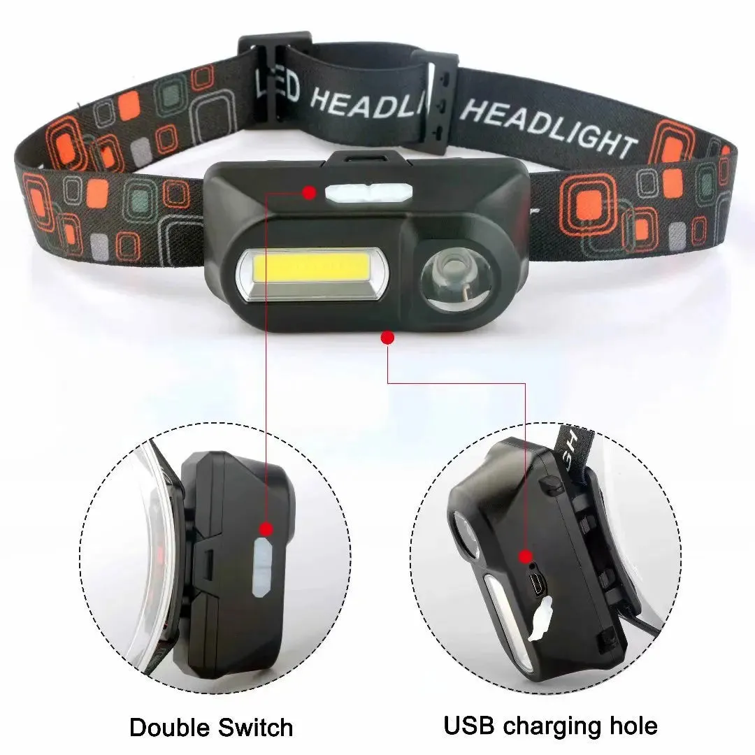 Portable Mini XPE COB LED Headlamp USB Rechargeable Use 18650 Battery Head Lamp Camping Fishing Headlight Flashlight Torch