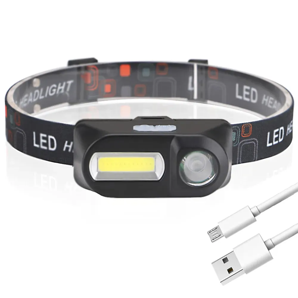 Portable Mini XPE COB LED Headlamp USB Rechargeable Use 18650 Battery Head Lamp Camping Fishing Headlight Flashlight Torch