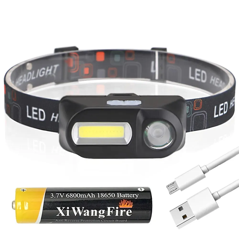Portable Mini XPE COB LED Headlamp USB Rechargeable Use 18650 Battery Head Lamp Camping Fishing Headlight Flashlight Torch