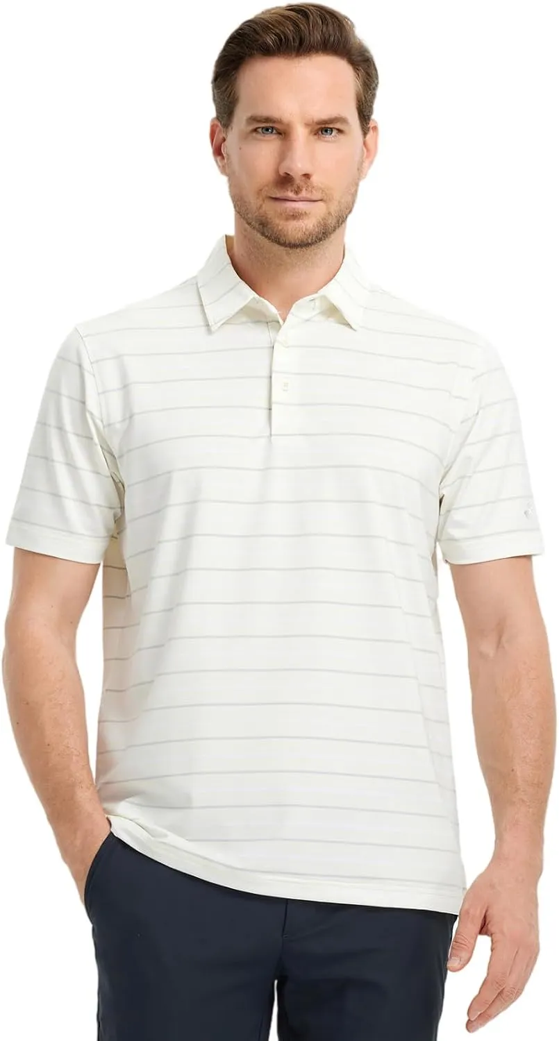 Rouen Mens Golf Shirt Moisture Wicking Dry Fit Performance Stripe Casual Collared Short Sleeve Golf Polo Shirts for Men