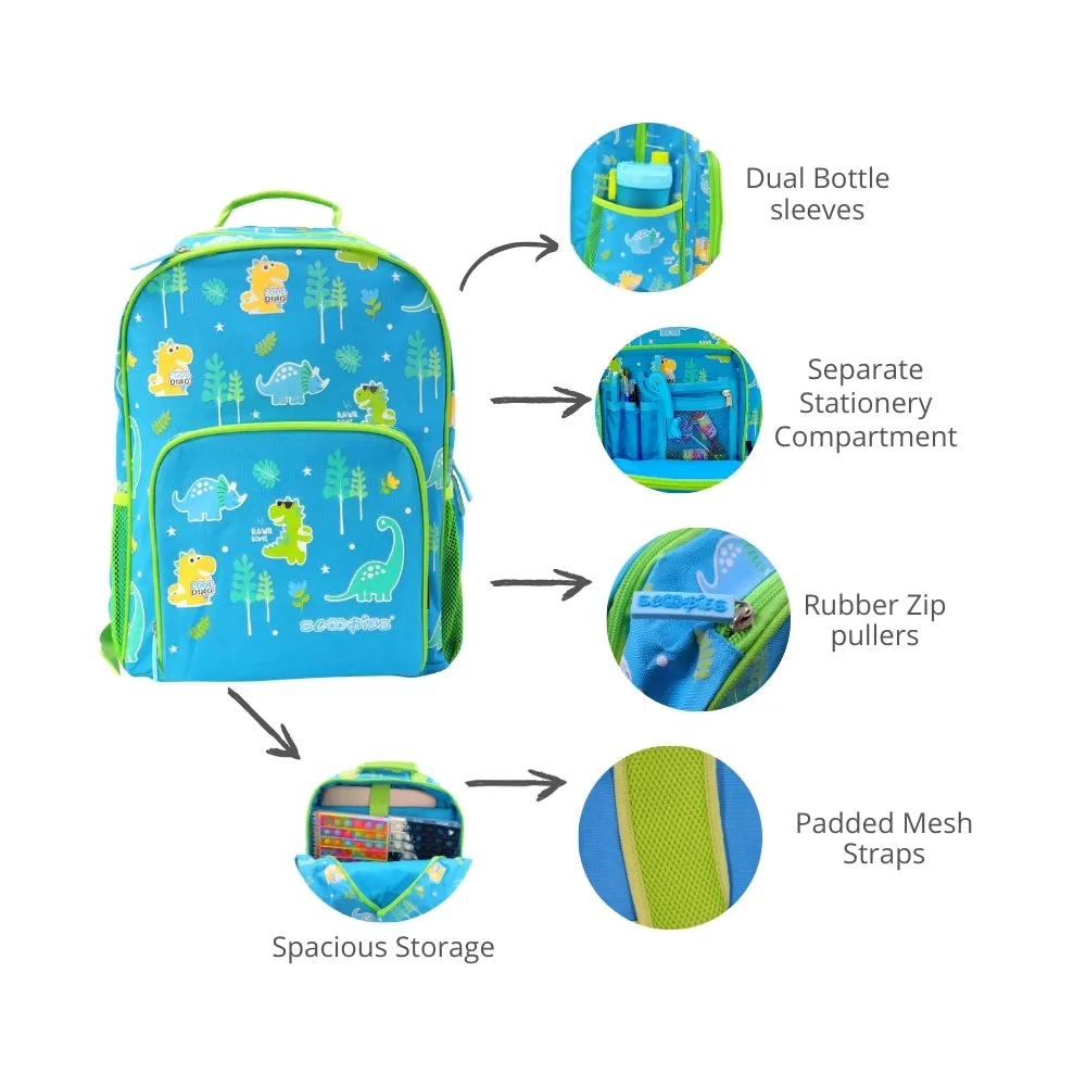 Scoobies Glow-in-the-Dark Dino Backpack | Spacious & Organized | Comfortable & Durable | Water-Resistant | Dual Bottle Holders