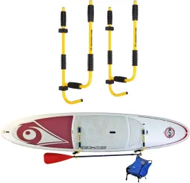 Suspenz Stand Up Paddle Board Rack, Surfboard Storage Hooks, SUP Folding Wall Mount Hangers, Paddleboard Holder, Indoor and Outdoor Use, Holds up to 75 lbs (12-8602)