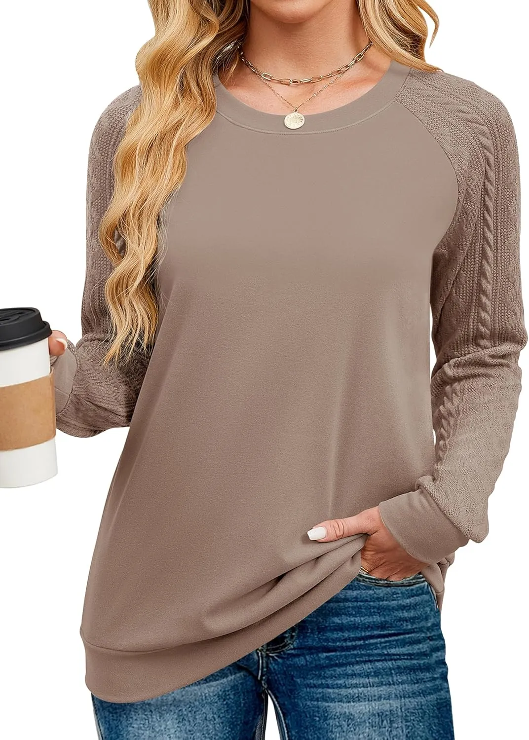 Sweatshirts for Women Crewneck Cable Knit Long Sleeve Sweaters Lightweight Loose Tops 2025