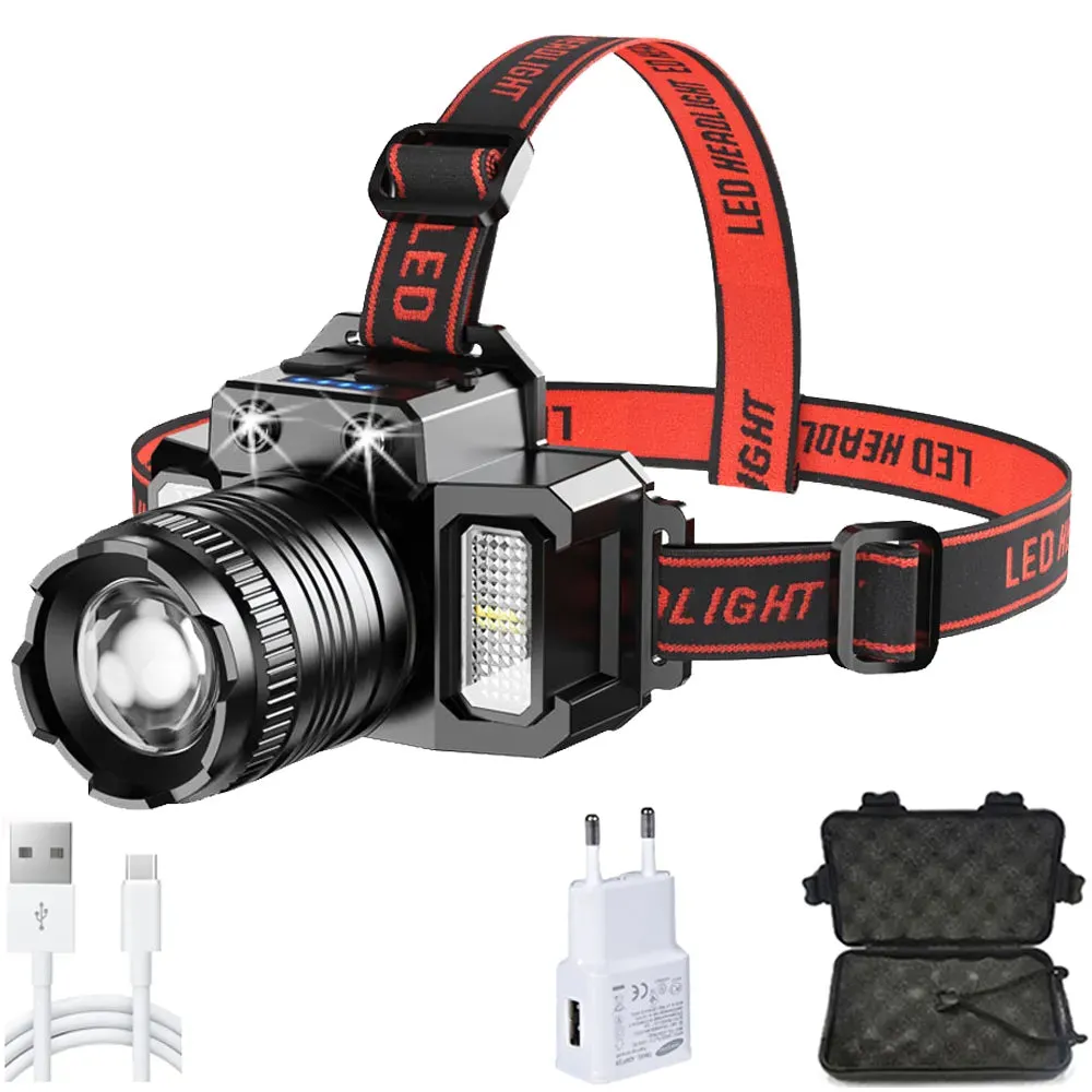 T51 Induction Camera LED Headlamp Multimode Highlight  Flashlight Waterproof Car Charger Headlight Torch Light