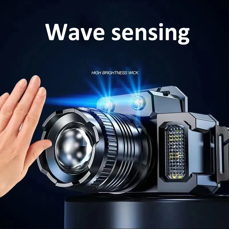 T51 Induction Camera LED Headlamp Multimode Highlight  Flashlight Waterproof Car Charger Headlight Torch Light