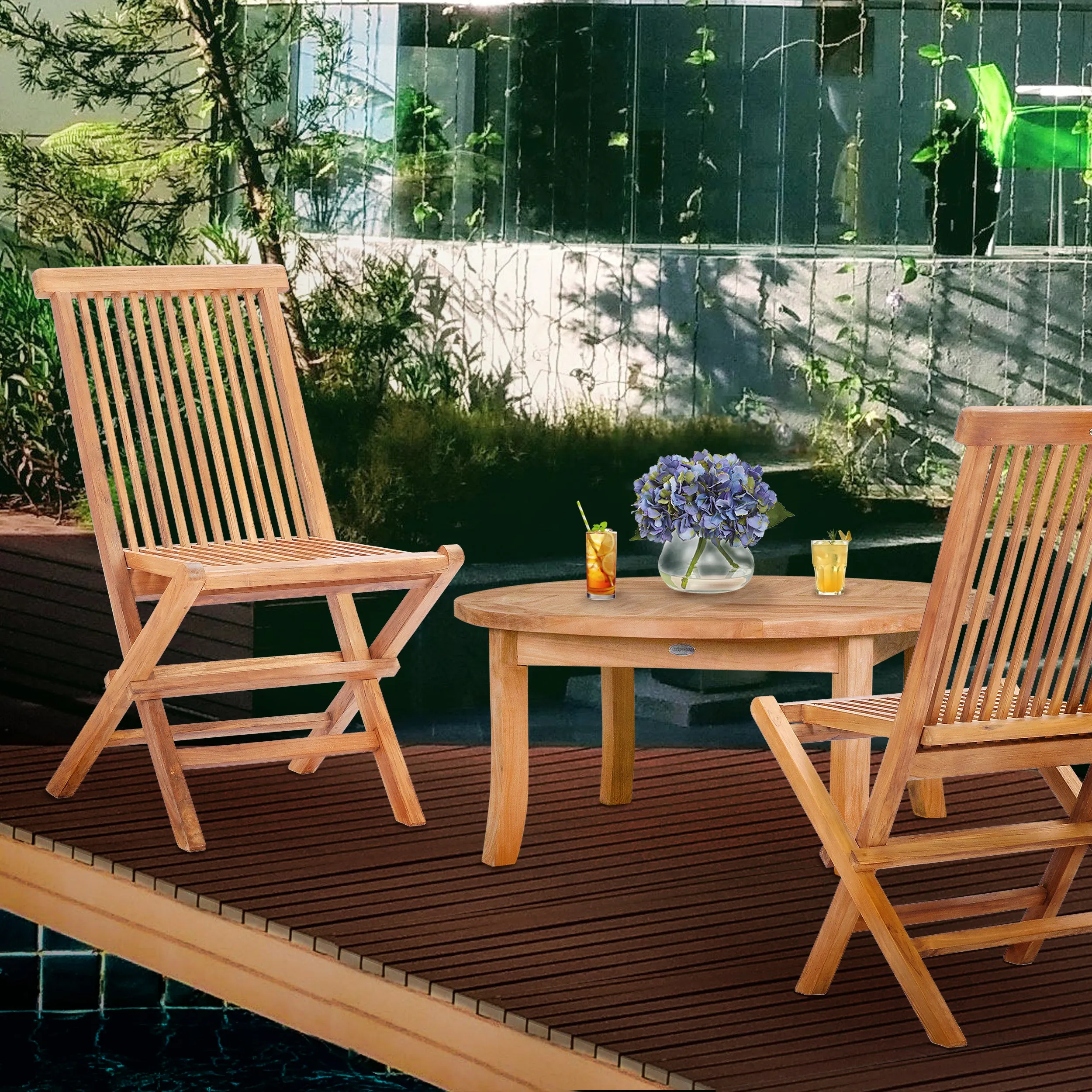 Teak Wood California Folding Side Chair (set of 2)