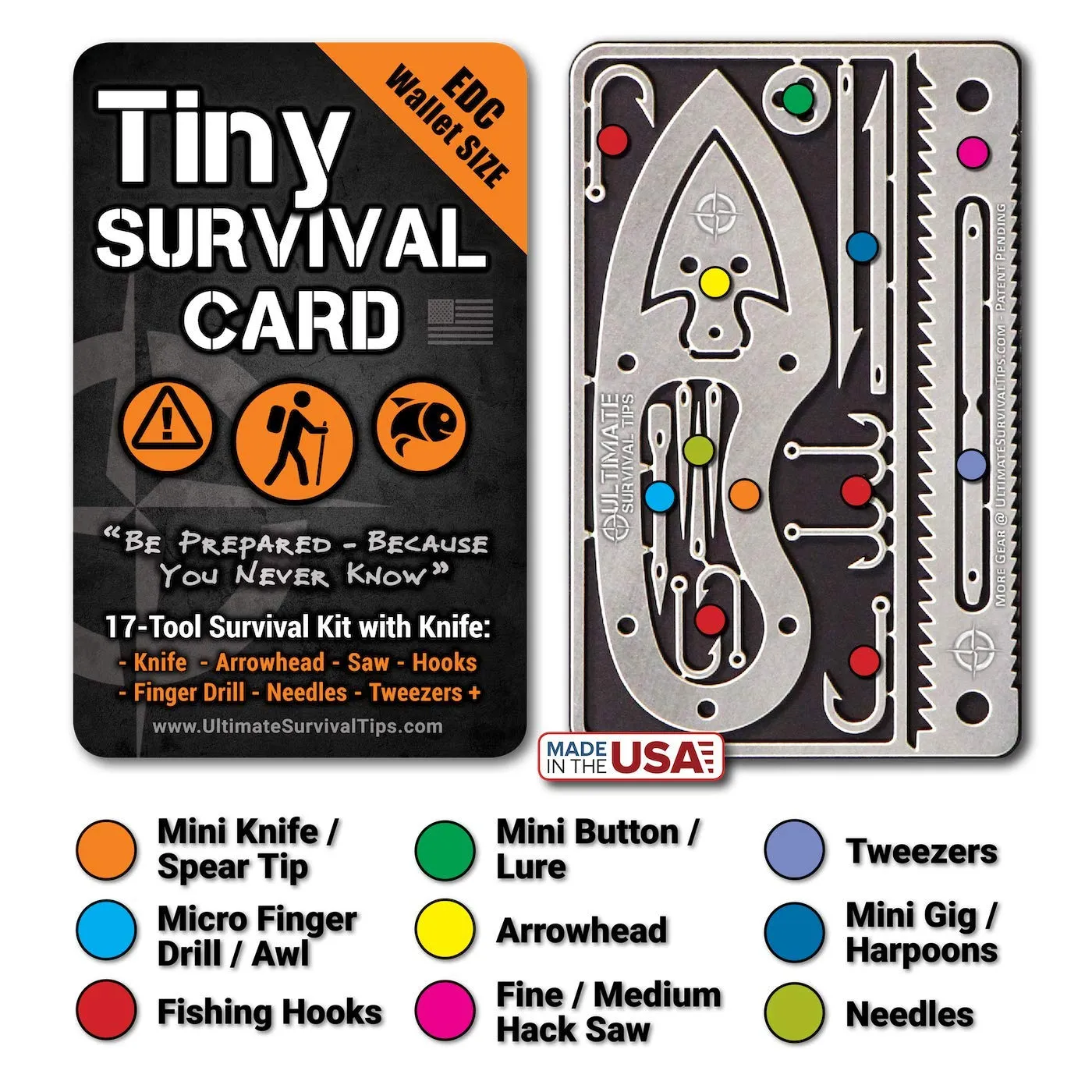 Tiny Survival Card: A 17-Tool Survival Kit with Knife That Fits in Your Wallet - Ultimate EDC, Multitool Card for Your Wallet - Great Gift!