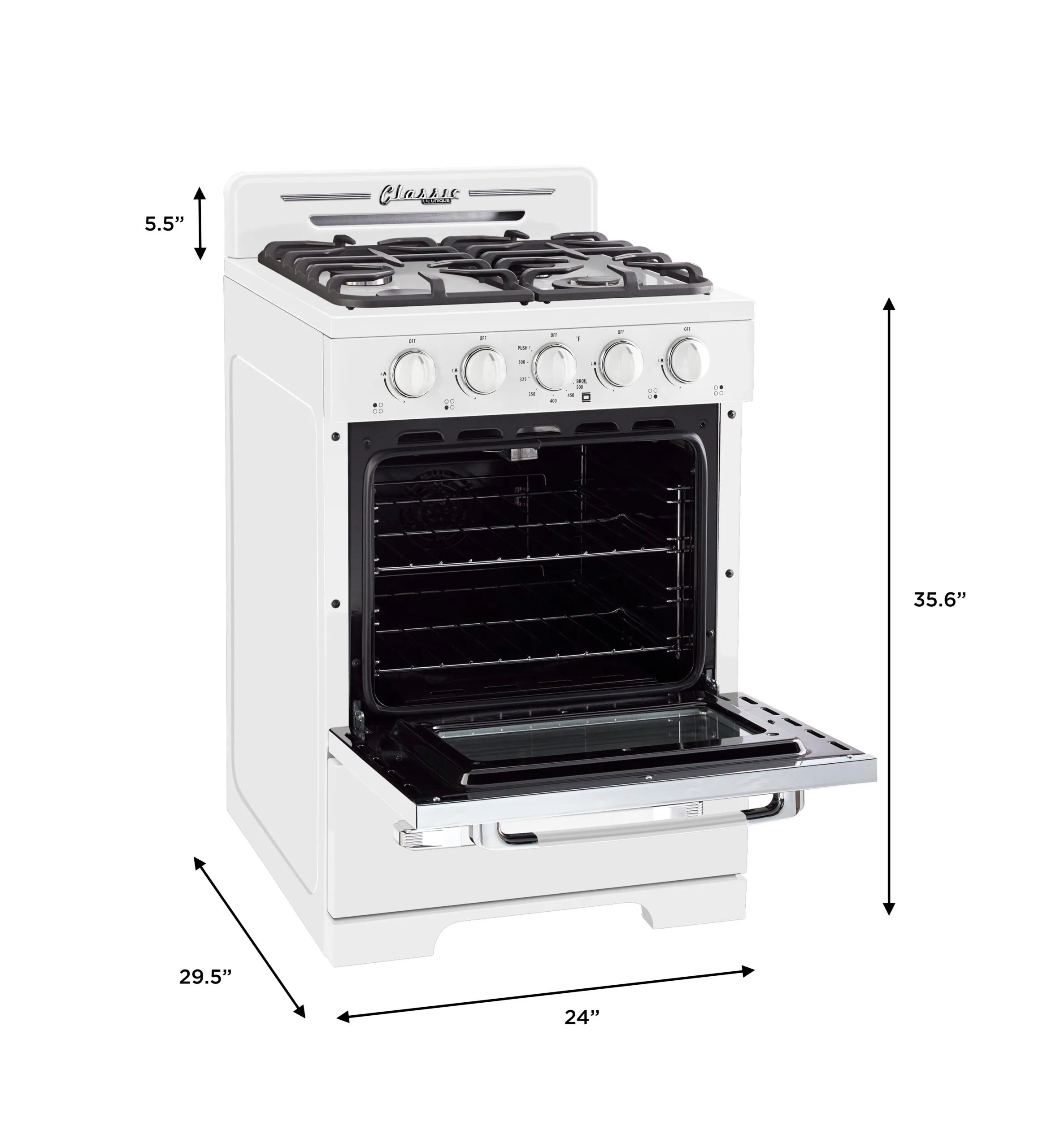 Unique 24" Classic Retro Propane Range (Battery Ignition)