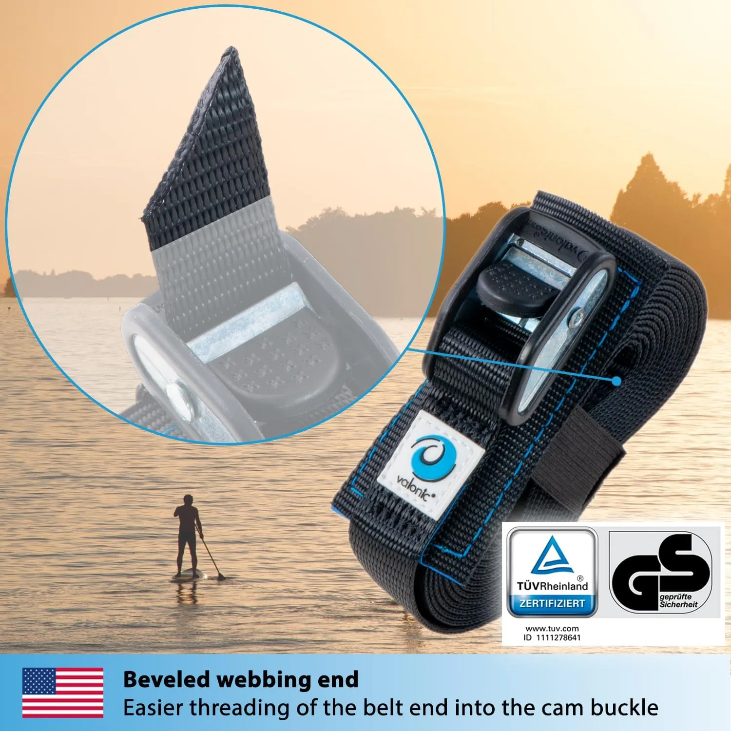 valonic Dolphin - tie Down Straps - 2 Pack, 20 ft x 1 inch, 2200 lbs, Protection pad, cam Buckle - for roof Rack, Surfboard, Kayak and Paddle Board, Black