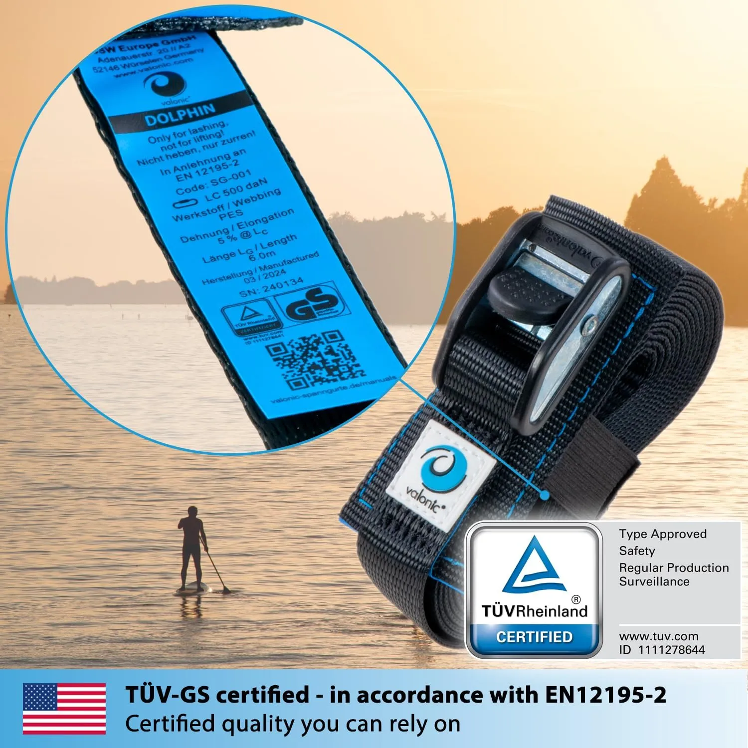 valonic Dolphin - tie Down Straps - 2 Pack, 20 ft x 1 inch, 2200 lbs, Protection pad, cam Buckle - for roof Rack, Surfboard, Kayak and Paddle Board, Black