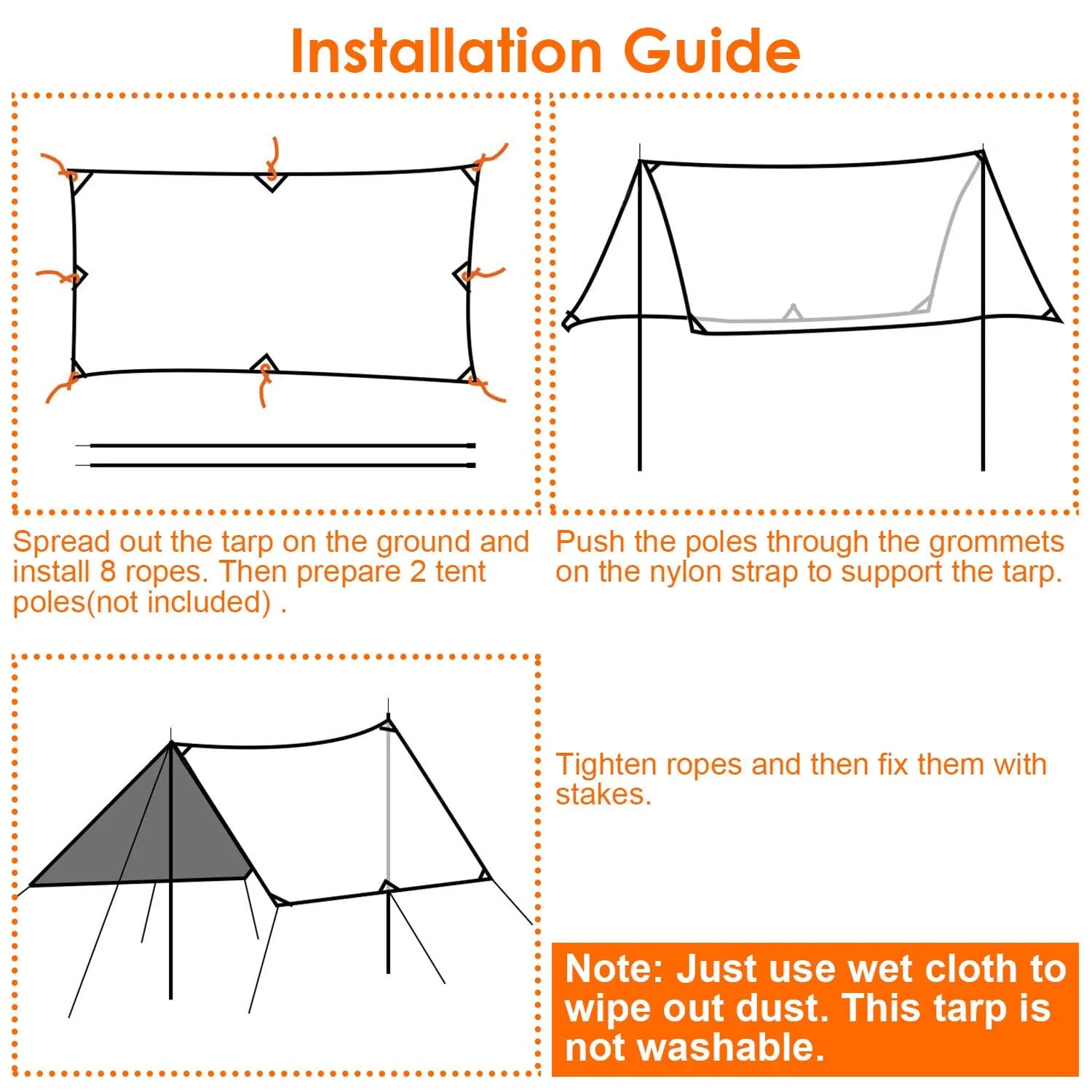 Waterproof Camping Tarp Kit Tent Canopy Awning Portable Rain Fly