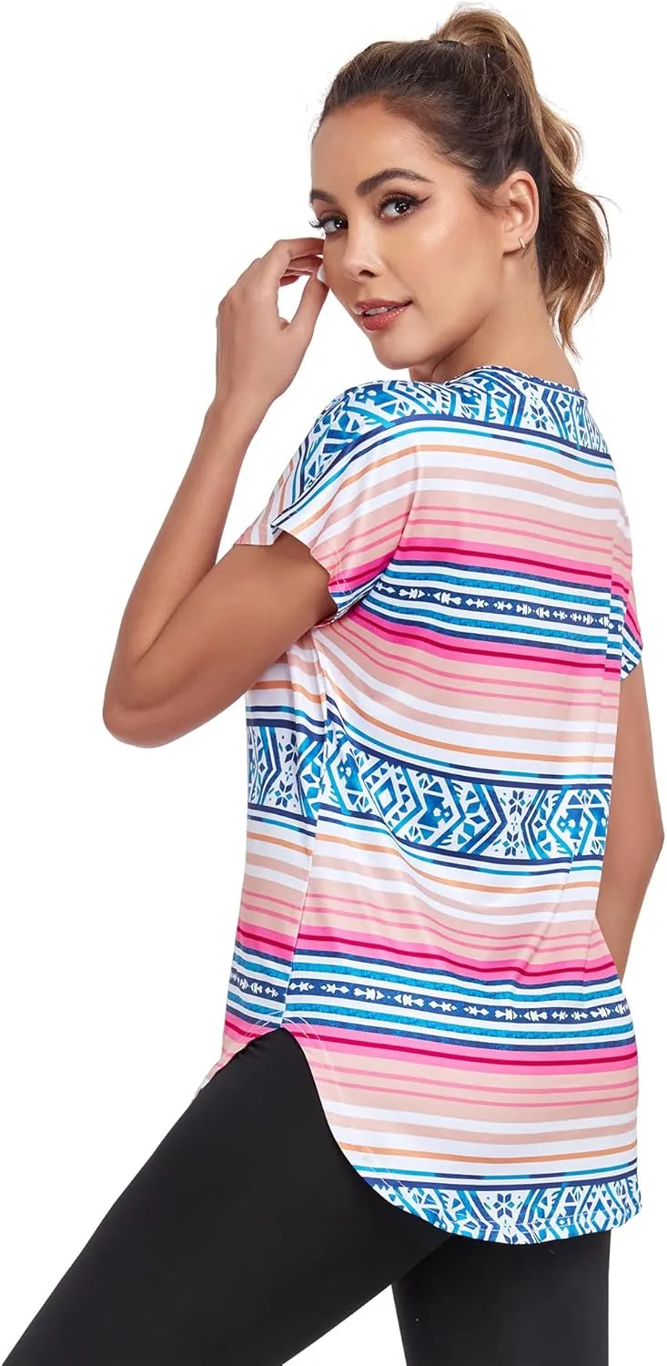 Women's Short Sleeve Workout Shirts V Neck Exercise Yoga Basic Top Quick Dry Side Split