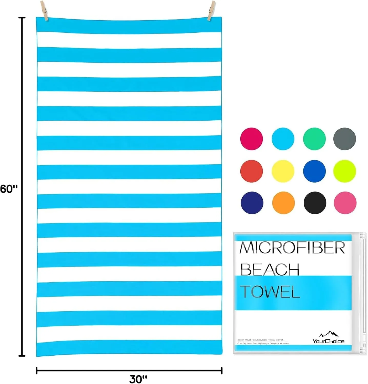 Your Choice Microfiber Quick Dry Sand-Free Beach Towel for Adults & Kids (67x35 Inch, 60x30 Inch) - Oversized, Compact, Lightweight, Absorben