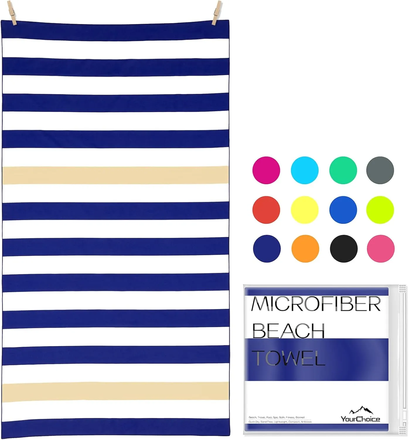 Your Choice Microfiber Quick Dry Sand-Free Beach Towel for Adults & Kids (67x35 Inch, 60x30 Inch) - Oversized, Compact, Lightweight, Absorben